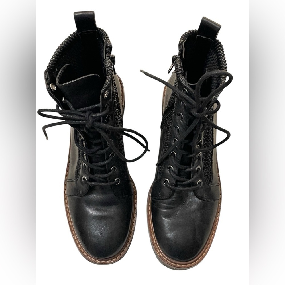 Alex Marie Avelli Leather Lace Up Combat Booties Lugsole Block‎ Heel Size 6 - Picture 6 of 11